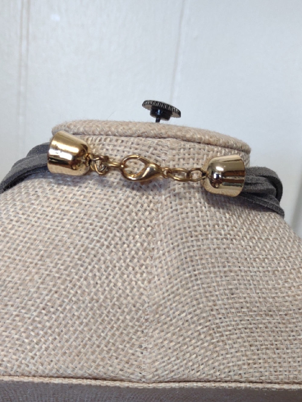 Multi-Strand Gray and Gold Tone Mixed Media Statement Necklace - Picture 3 of 3